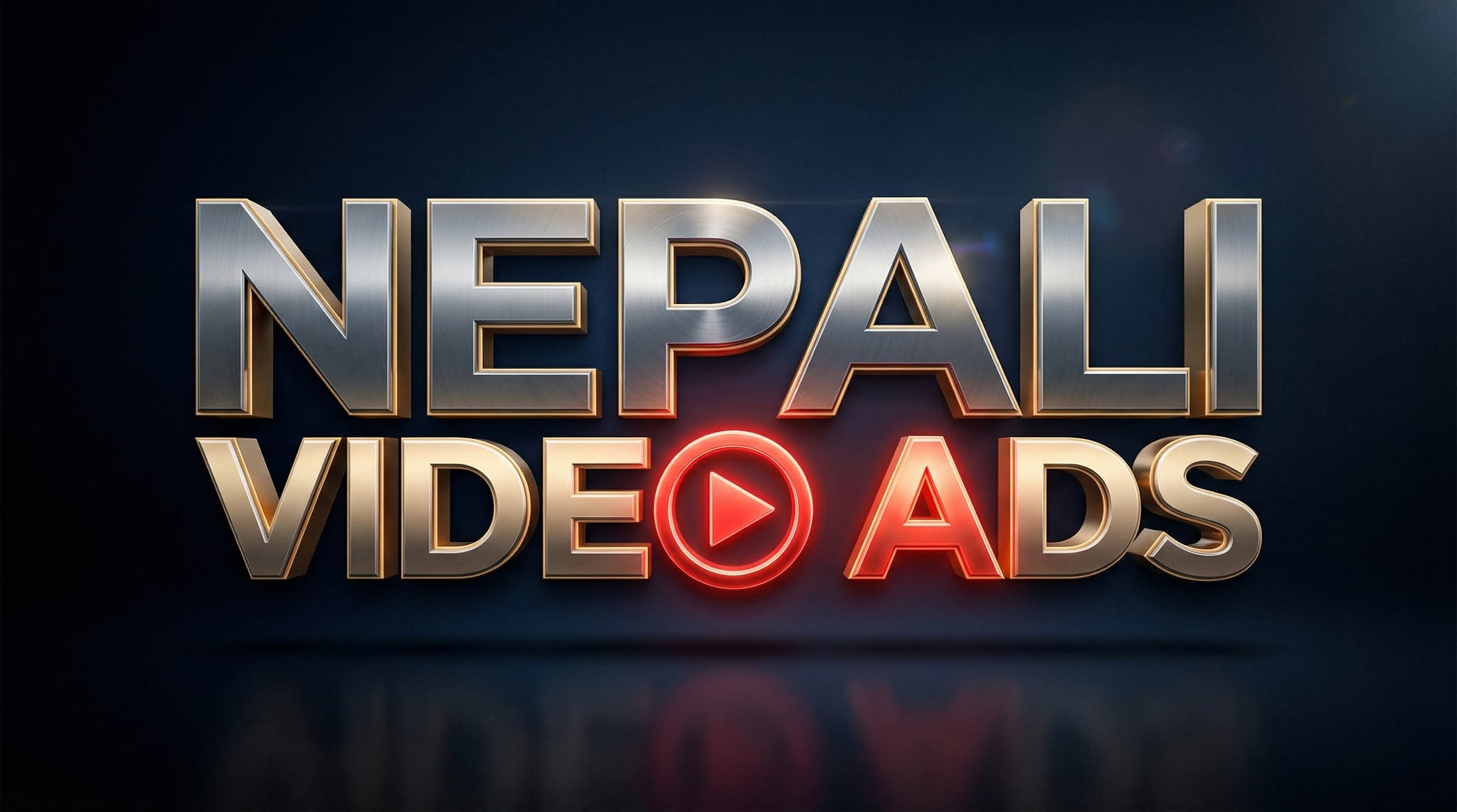 Nepali Video Ads — original metallic silver and gold brand artwork with red play symbol
